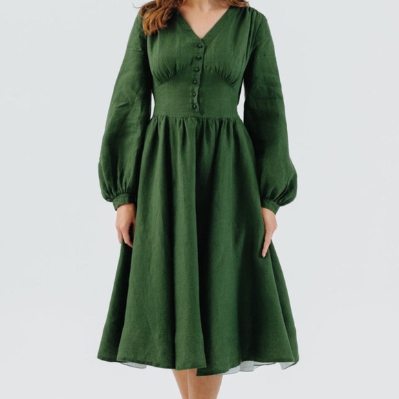 New Son De Flor Long-Sleeved Diane Dress in Emerald Green - Picture 1 of 7